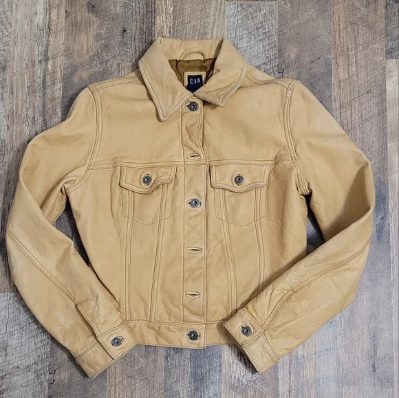 Spring 2026 Trend Vinatge GAP Tan Leather Jacket - Picture 15 of 16